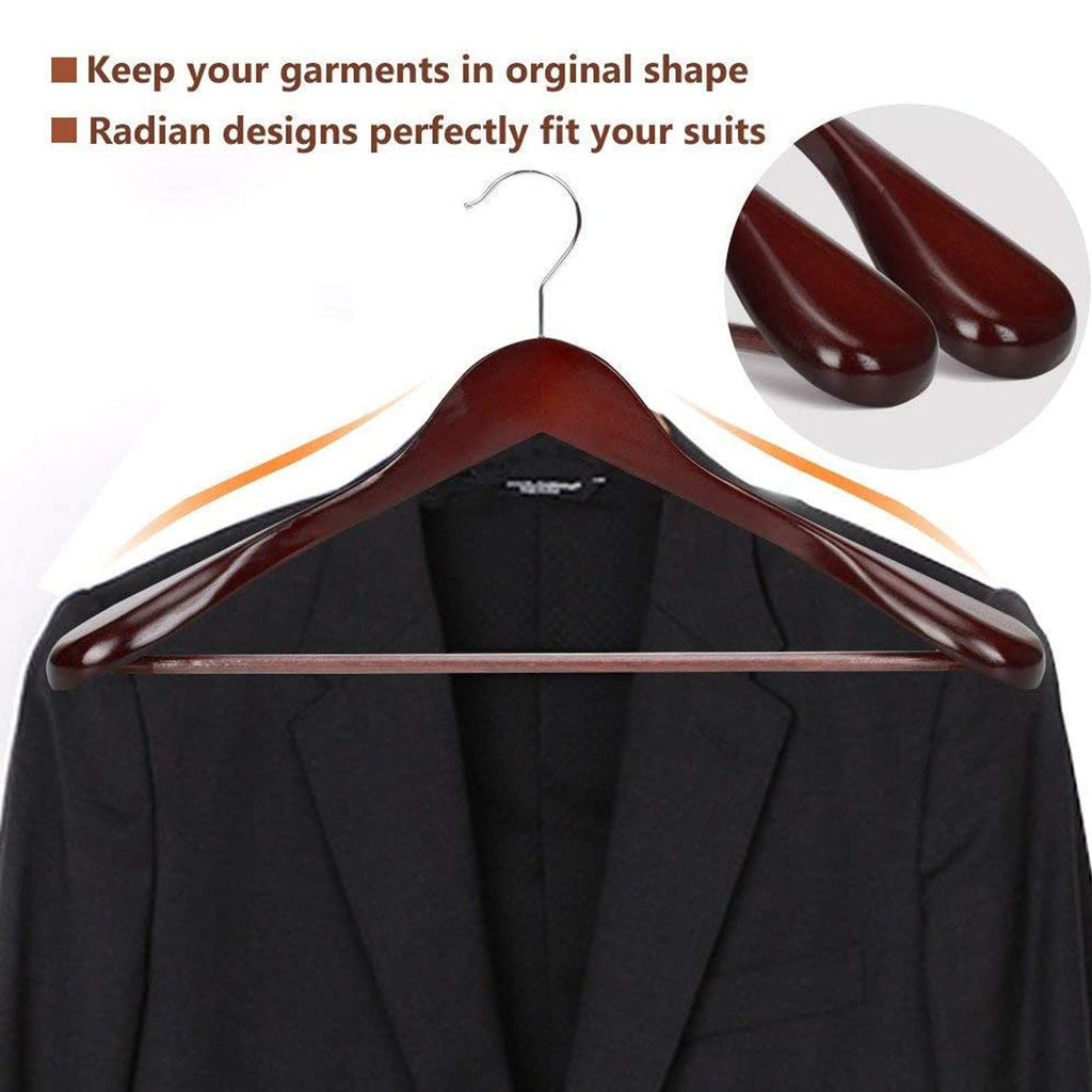 Wooden Extra-Wide Shoulder Suit Hangers for Coat and Pants, Walnut Finish, 6-Pack