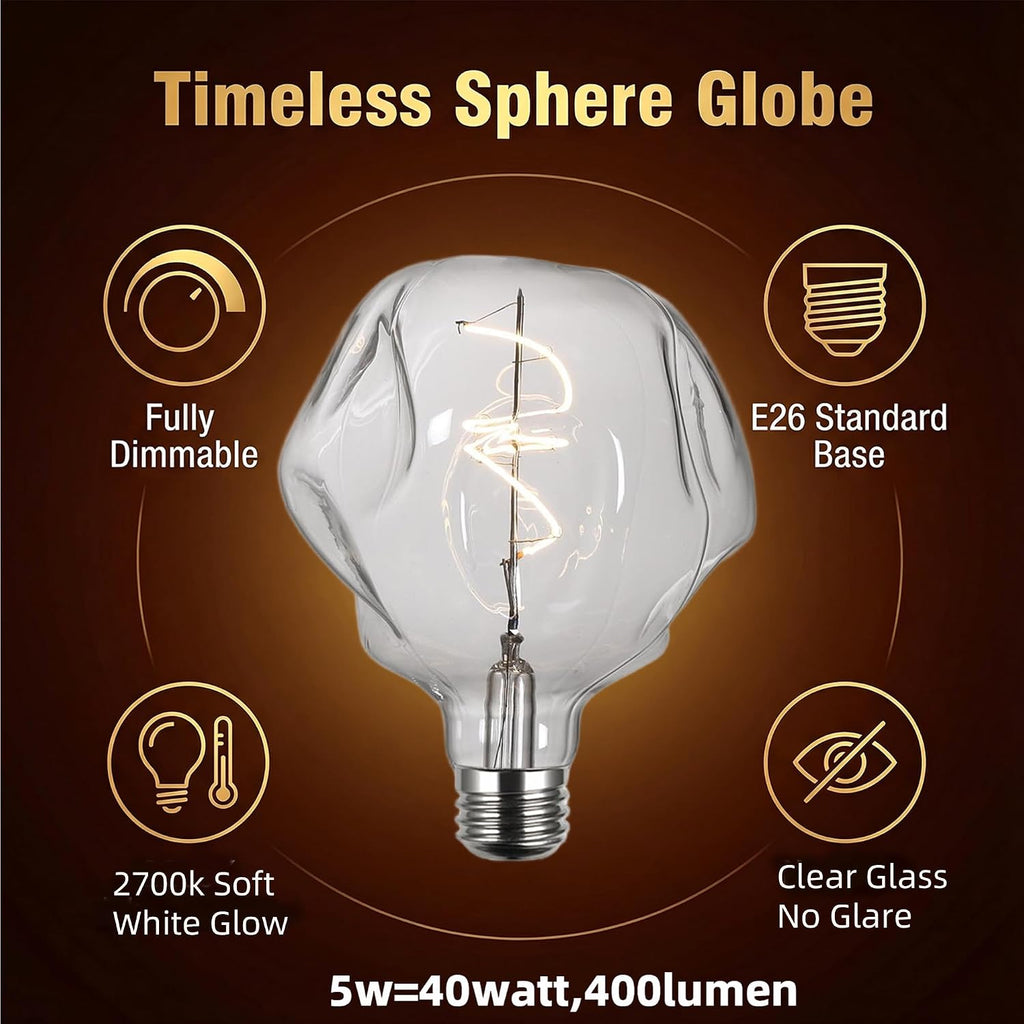 G125 Large Alien Globe Edison Bulb,2700K Clear GlassDimmable LED E26 5W 1PK