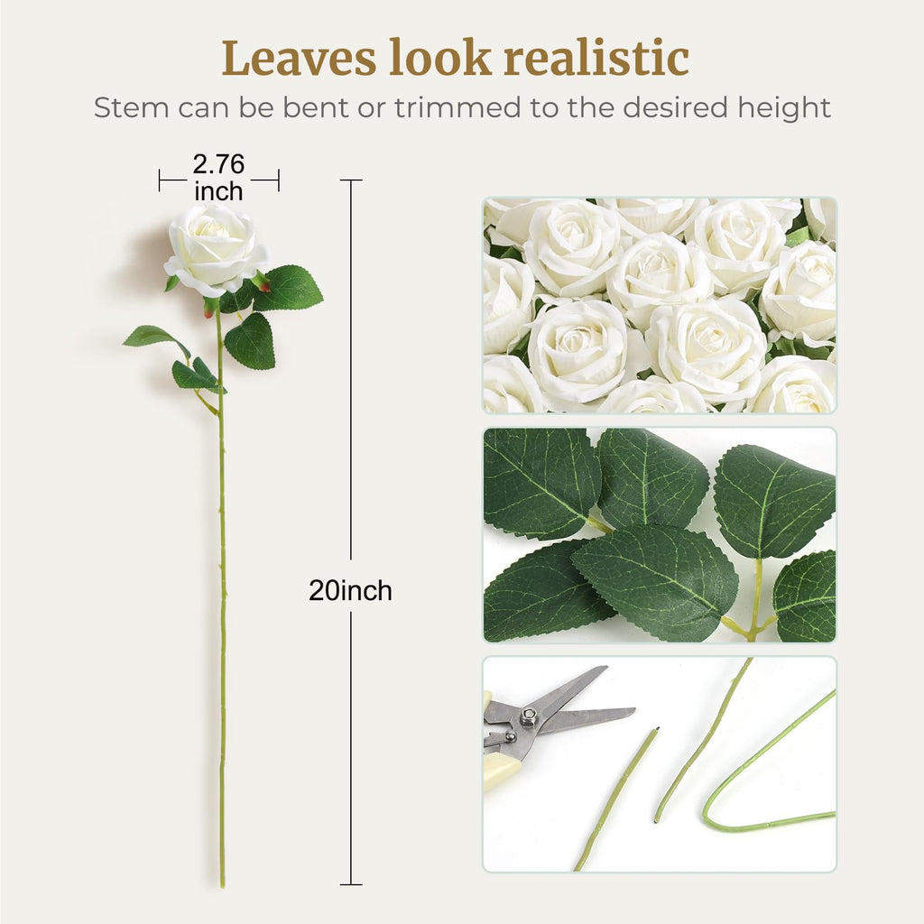 104pcs Roses Artificial Flower - Realistic White Fake Roses