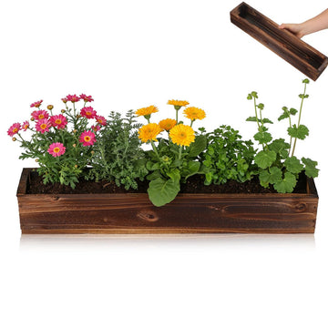 Rustic Wooden Rectangle Planter Box: Rectangular Succulents Plant Container Wood Window Box for Farmhouse Home