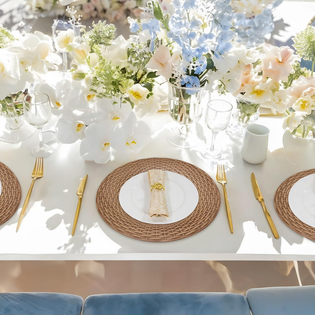 Faux Rattan Charger Plates Set of 6, Round Brown Plate Chargers