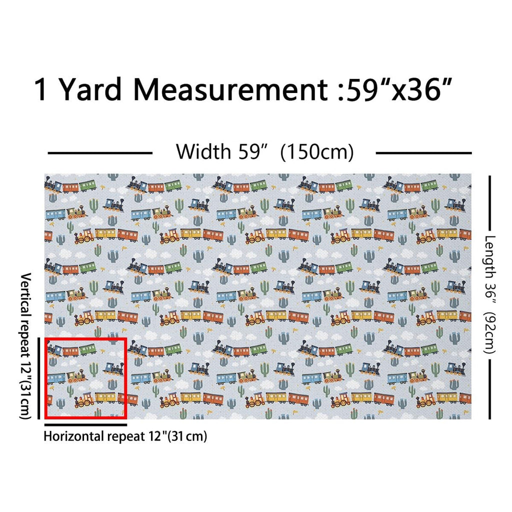 Cartoon Vintage Train Soft Flannel Fabric by The Yard 10 Yards Steam Engine Railway Transportation Upholstery Fabric
