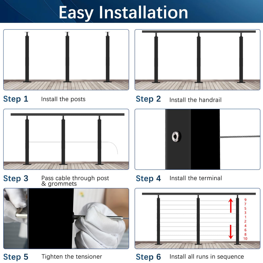 16-20FT Modular Cable Railing Kit 36", 5 Level Railing Post System
