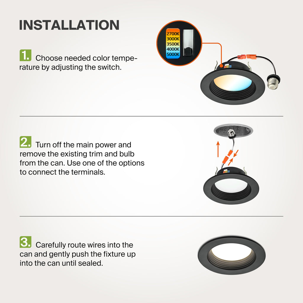 6 Pack Black 4 Inch Retrofit LED Recessed Light, 5CCT Wafer Lights