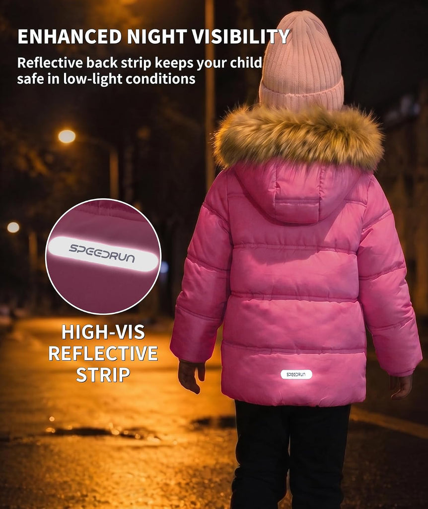 Boy's Girl's Winter Coat Puffer Sherpa Warm Jacket with Detachable Fur Hood