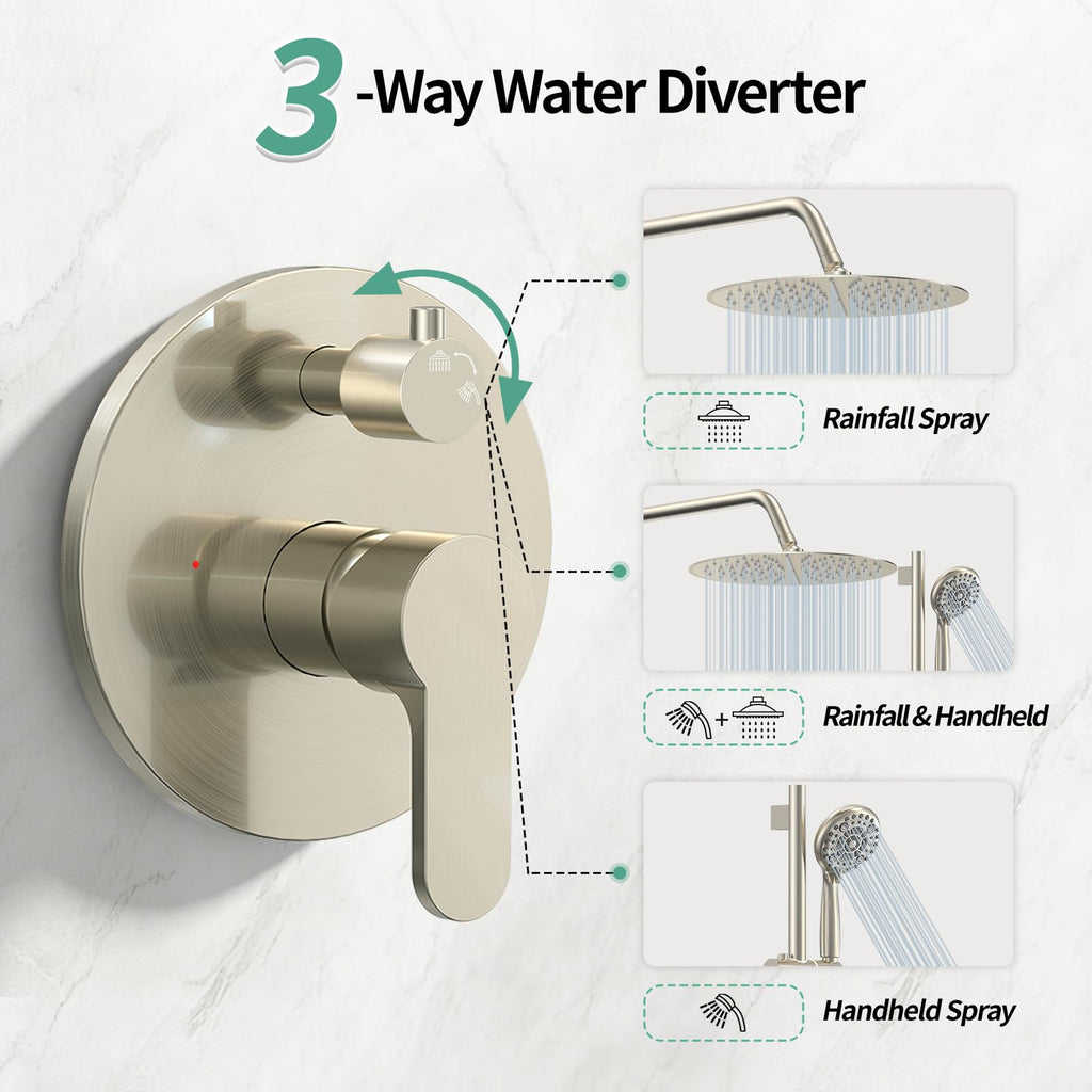 12" Shower Faucet Set with Shower Slide Bar,Brushed Nickel