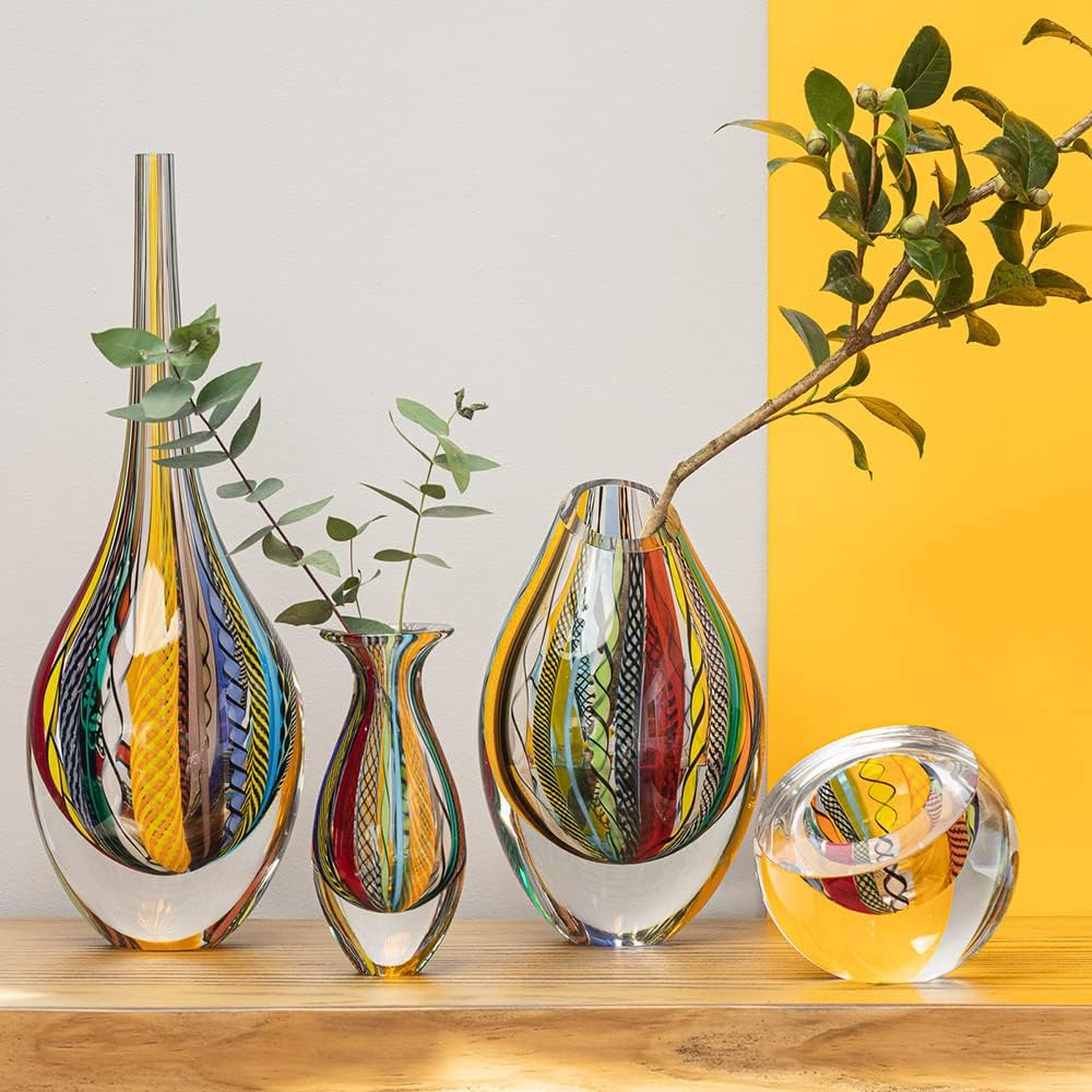 Murano Style Art Glass Drop Vase Hand Blown Colored Boho Effect Home Decor