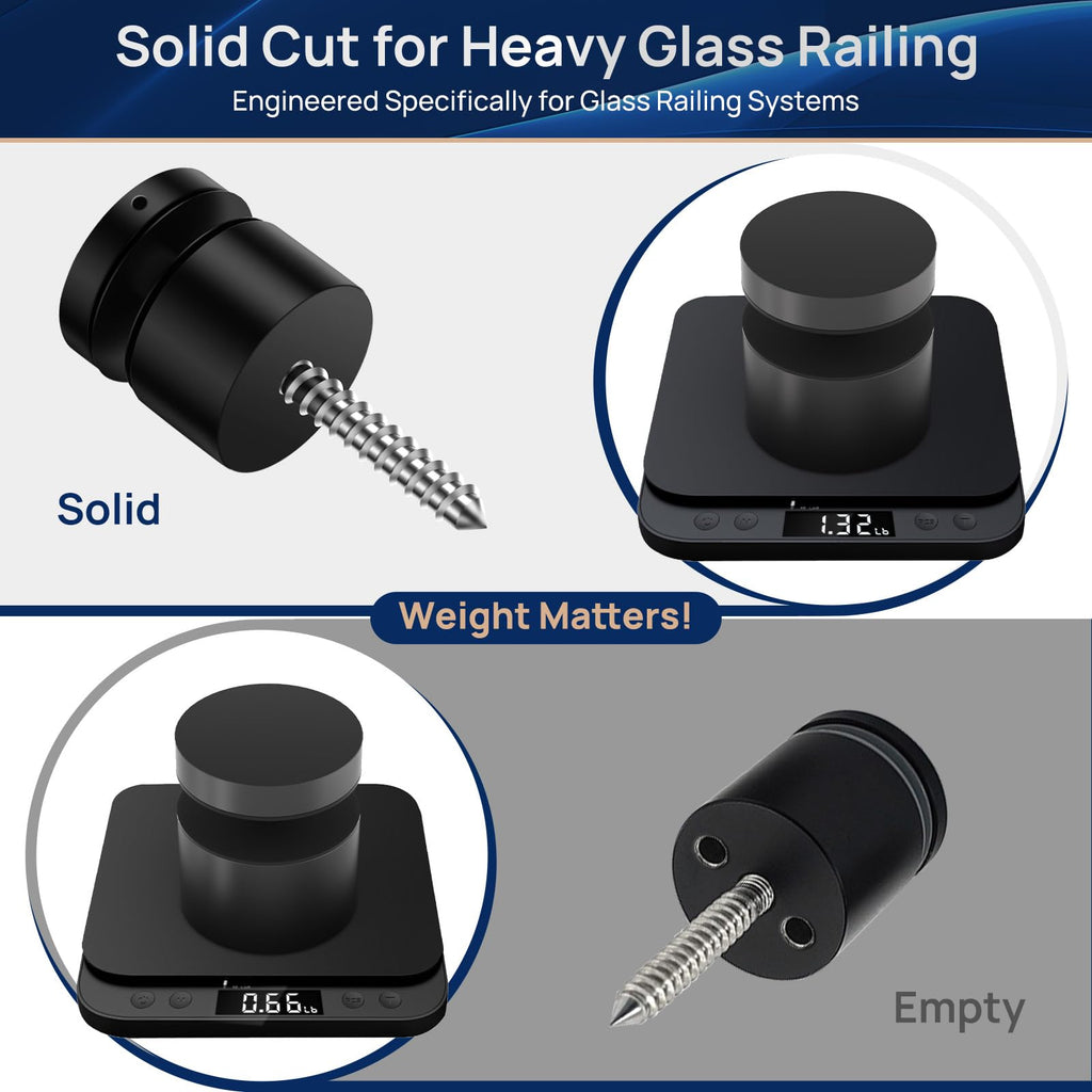 10 Pack 2"x2" SS316 Glass Railing Standoff Solid Heavy Duty Black
