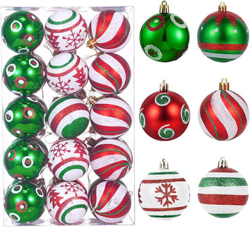 Christmas Ball Ornaments Set, Shatterproof Christmas Tree Decorations, 2.36 Inch Holiday Ornaments Decor - Set of 30