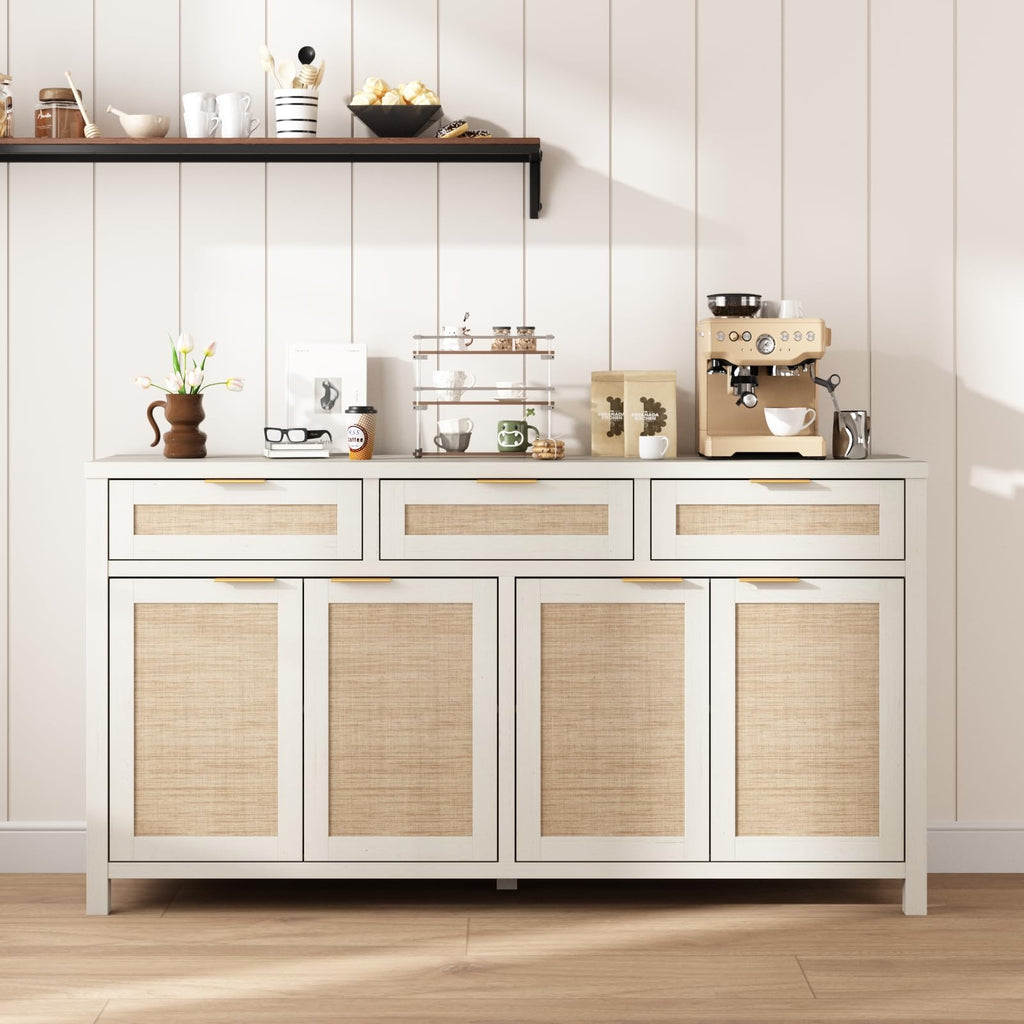 63" Rattan Sideboard Buffet Cabinet, Boho Storage Cabinet