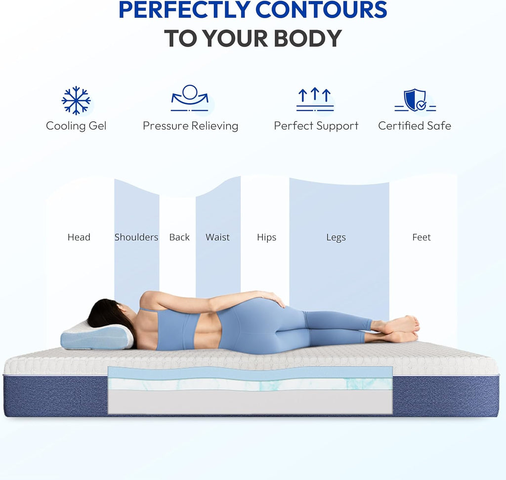 12 Inch Queen Size Mattress, Firm Gel Memory Foam Queen Mattress in a Box, Firm Back Support for Pressure Relief &