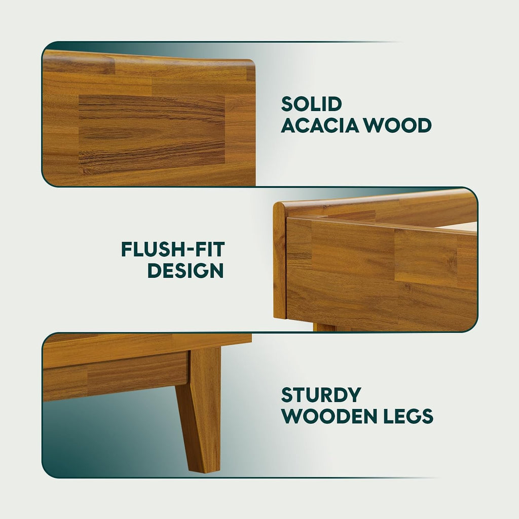 Platform Bed Frame, Modern Bed Frame Without Headboard, Wooden Low Profile Bed Frame, Acacia Wood