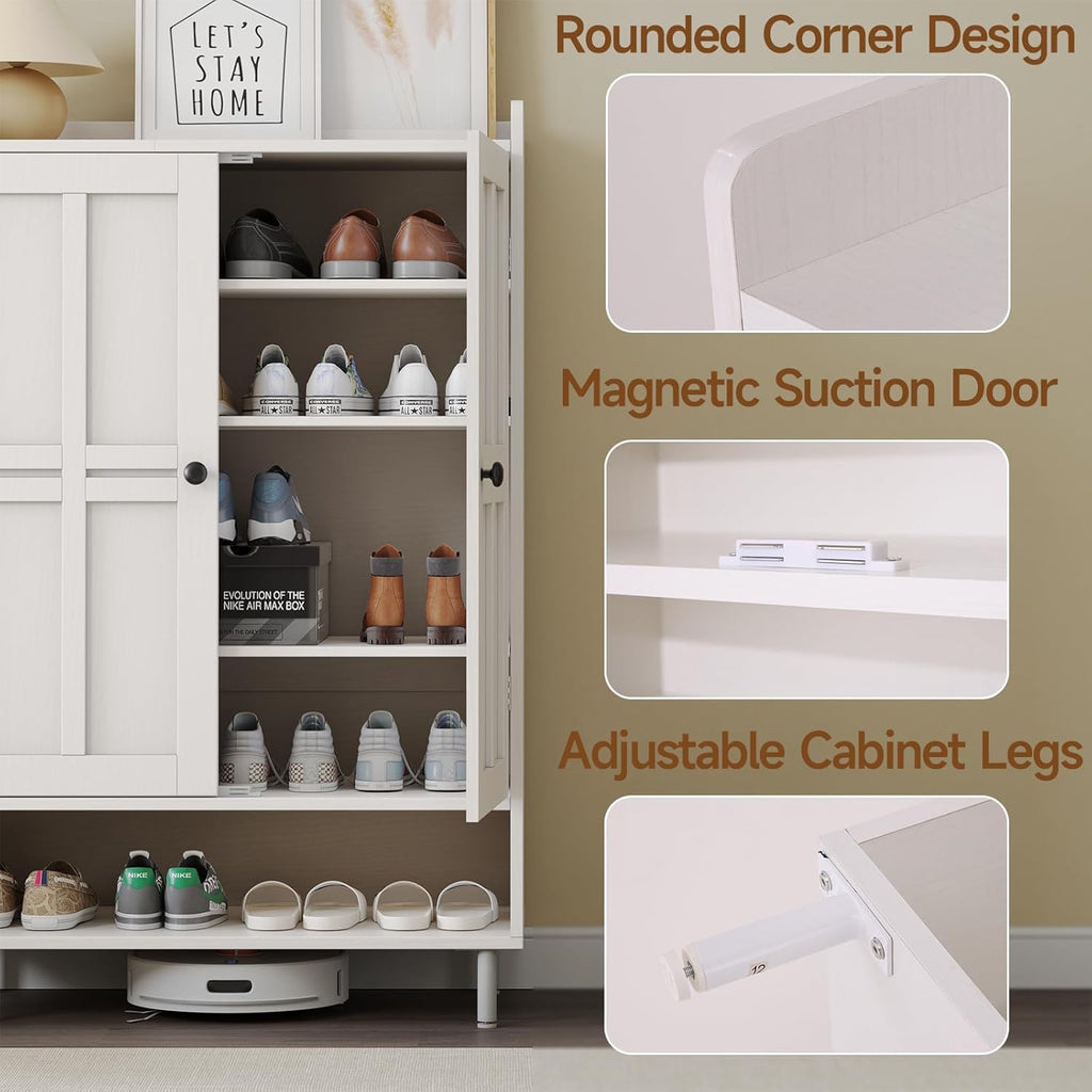 Shoe Cabinet with Cross Molding Doors, 6-Tier Shoe Storage(White)