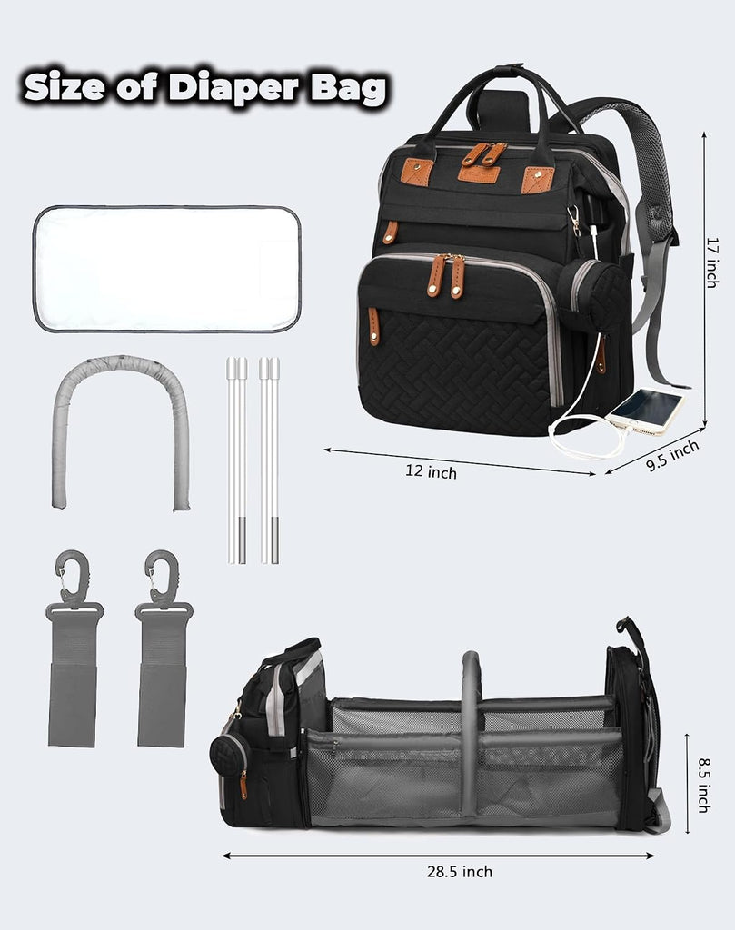 Baby Diaper Bag with Changing Station, Waterproof Diaper Bag Backpack for Moms Dads with USB Charging Port, Baby