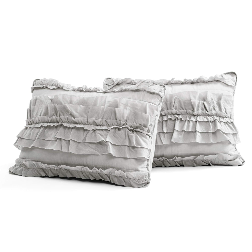 Belle Quilt 3 Piece Set Light Grey - Ruffle Bedding Set - Cute Quilt - Coquette Decor
