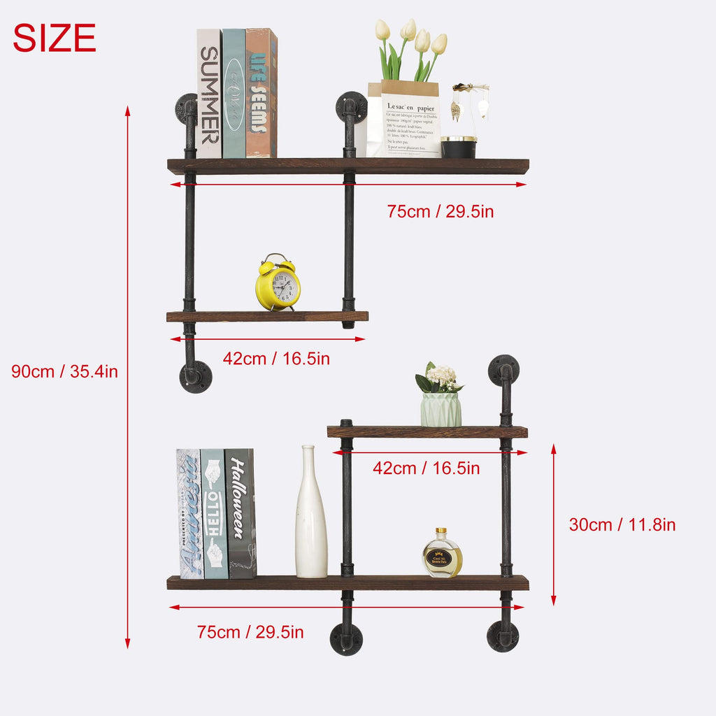 Industrial Pipe Shelving Wall Mounted, Rustic Floating Shelves Wall Shelf Unit Bookshelf Hanging Wall