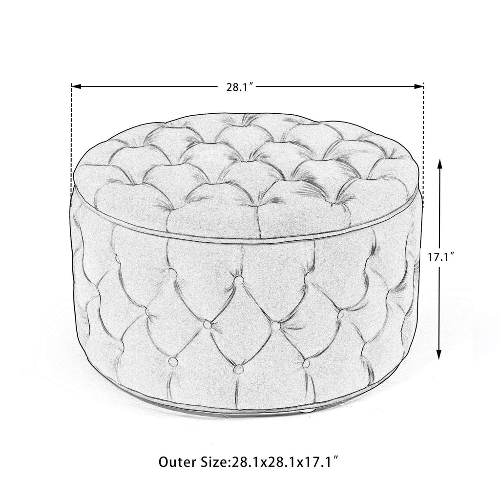 Modern 28 Inch Round Storage Ottomans Chair, Button Tufted Upholstered Ottoman Footstool with Storage Bedroom