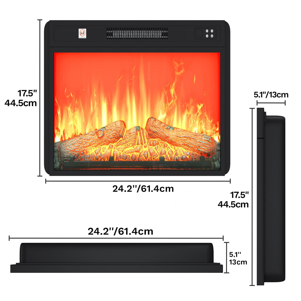 23 Inches Electric Fireplace Insert, Recessed Fireplace Heater with Remote Control, Adjustable Temperature, 6H Timer