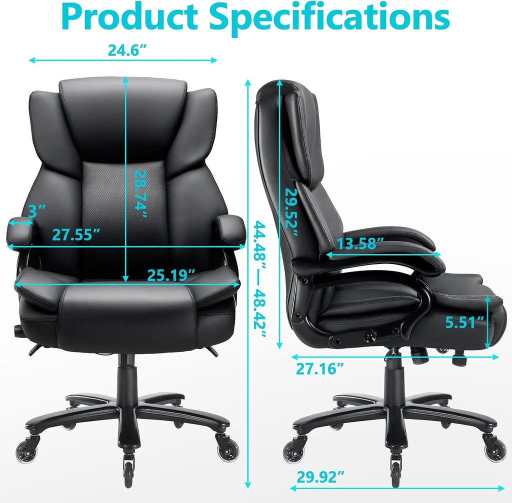 500lbs Big and Tall, Heavy Duty for Heavy People, High Back Executive Desk Chair with Adjustable Lumbar Support,Quiet
