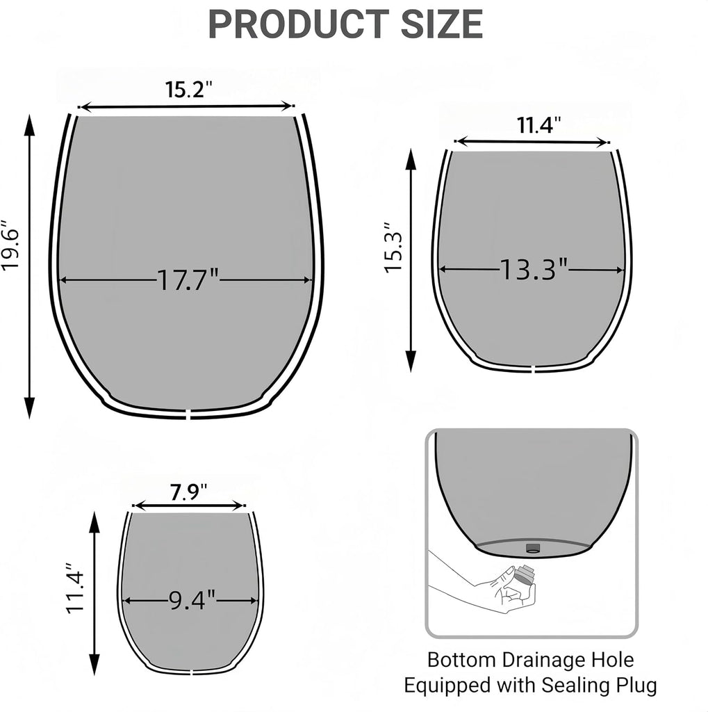 17.7"+13.3"+9.5" Round Weathered Concrete Planters Set of 3 | Handcrafted, Drainage Hole & Plug, Large Indoor Outdoor
