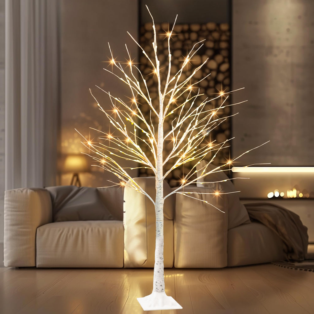 144 LED Lighted Birch Tree, 6 FT Pre-lit Artificial Christmas Trees for Thanksgiving Christmas Decorations Indoor