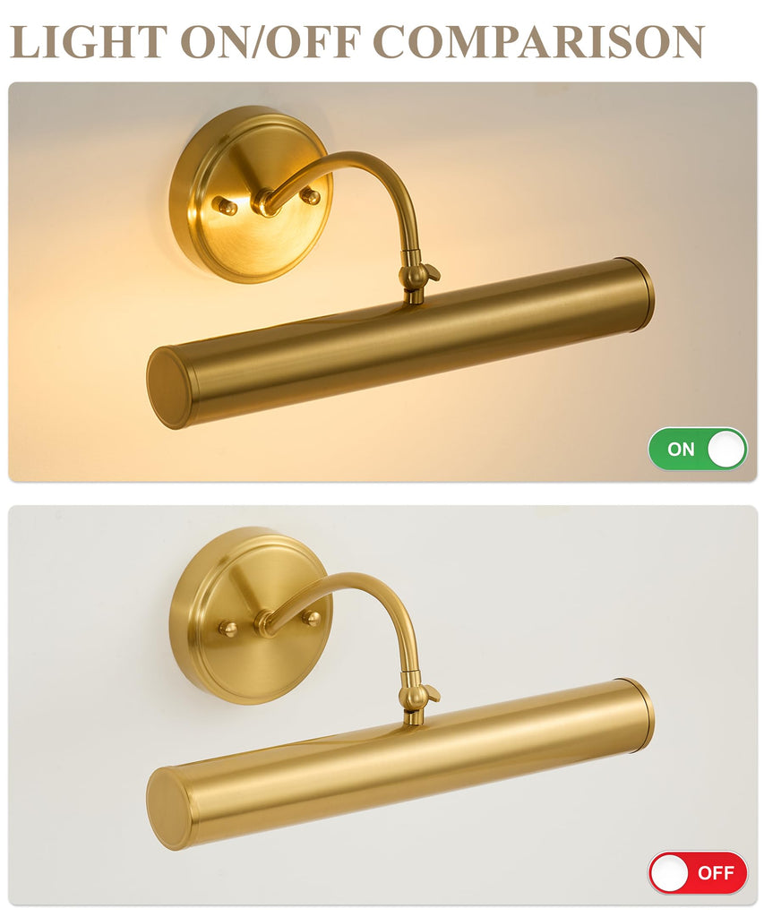 Hardwired Picture Lights,15 Inch Brass Vintage Art Light,E12 Base, 330° Adjustable Rotatable,2‐Light Gallery Lighting
