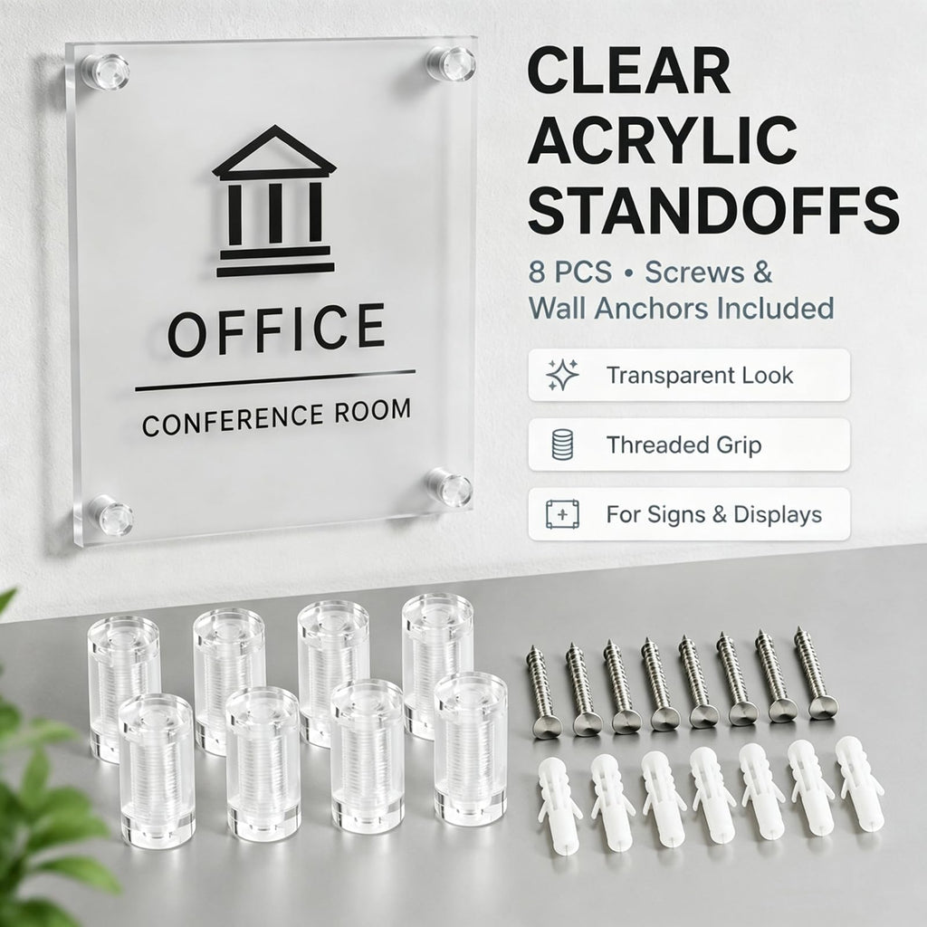 Clear Standoffs, Glass Wall Mount Hardware Kit, 25 x 40mm (8Pcs)
