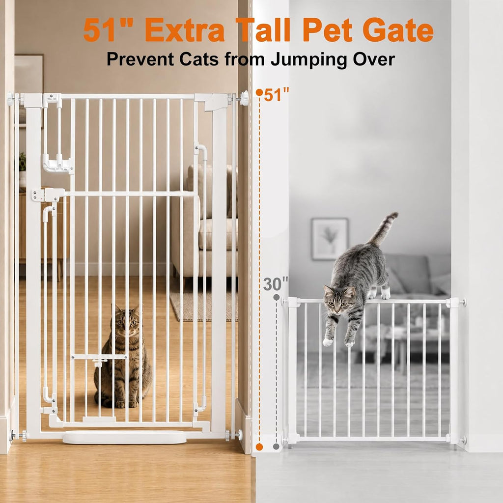 51" Extra Tall Cat Gate with Cat Door, Adjustable Pet Gate for Doorways