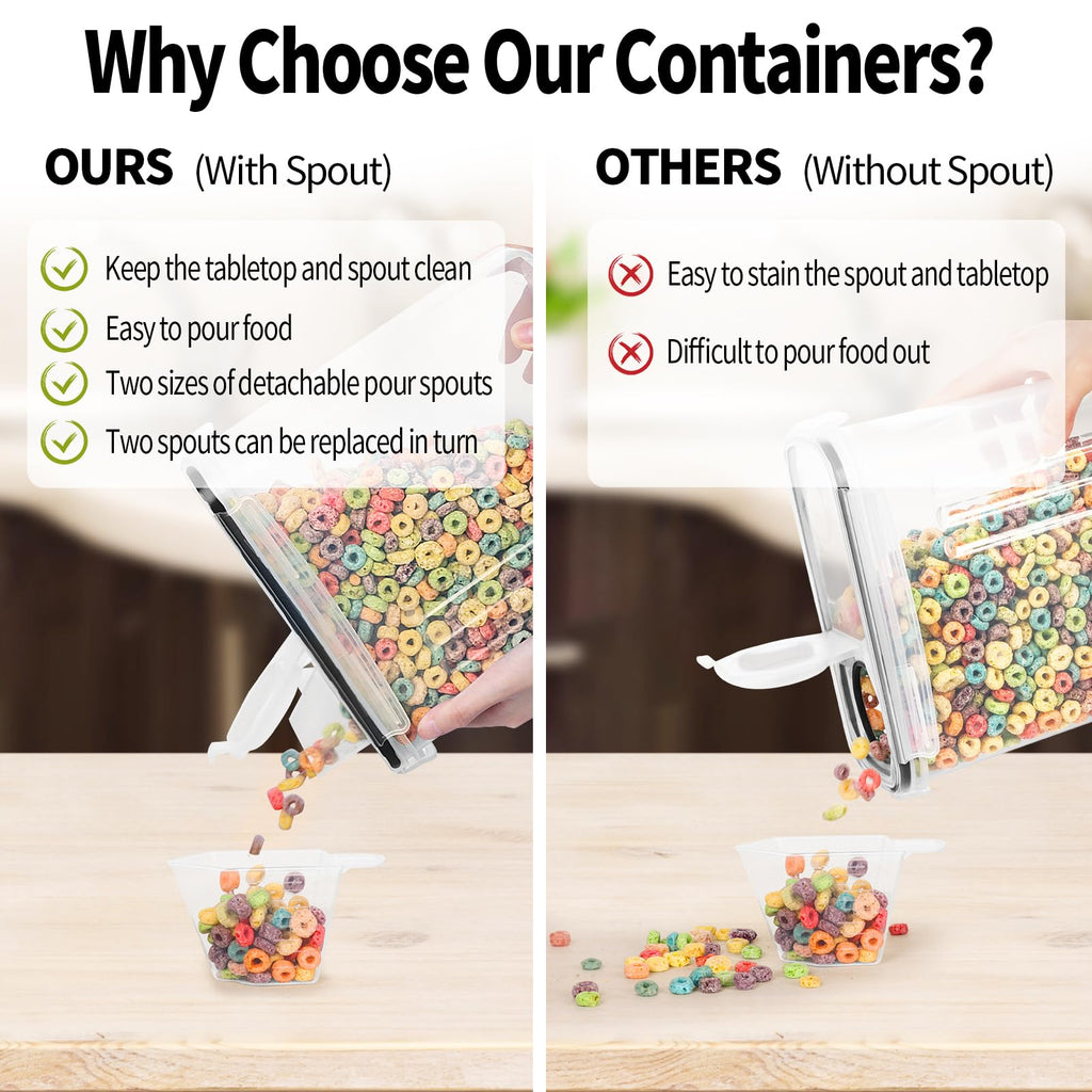 4PCS Cereal Containers Storage [4L/135.2 oz], Airtight Food Storage Containers with Pour Spout & Pantry Organization