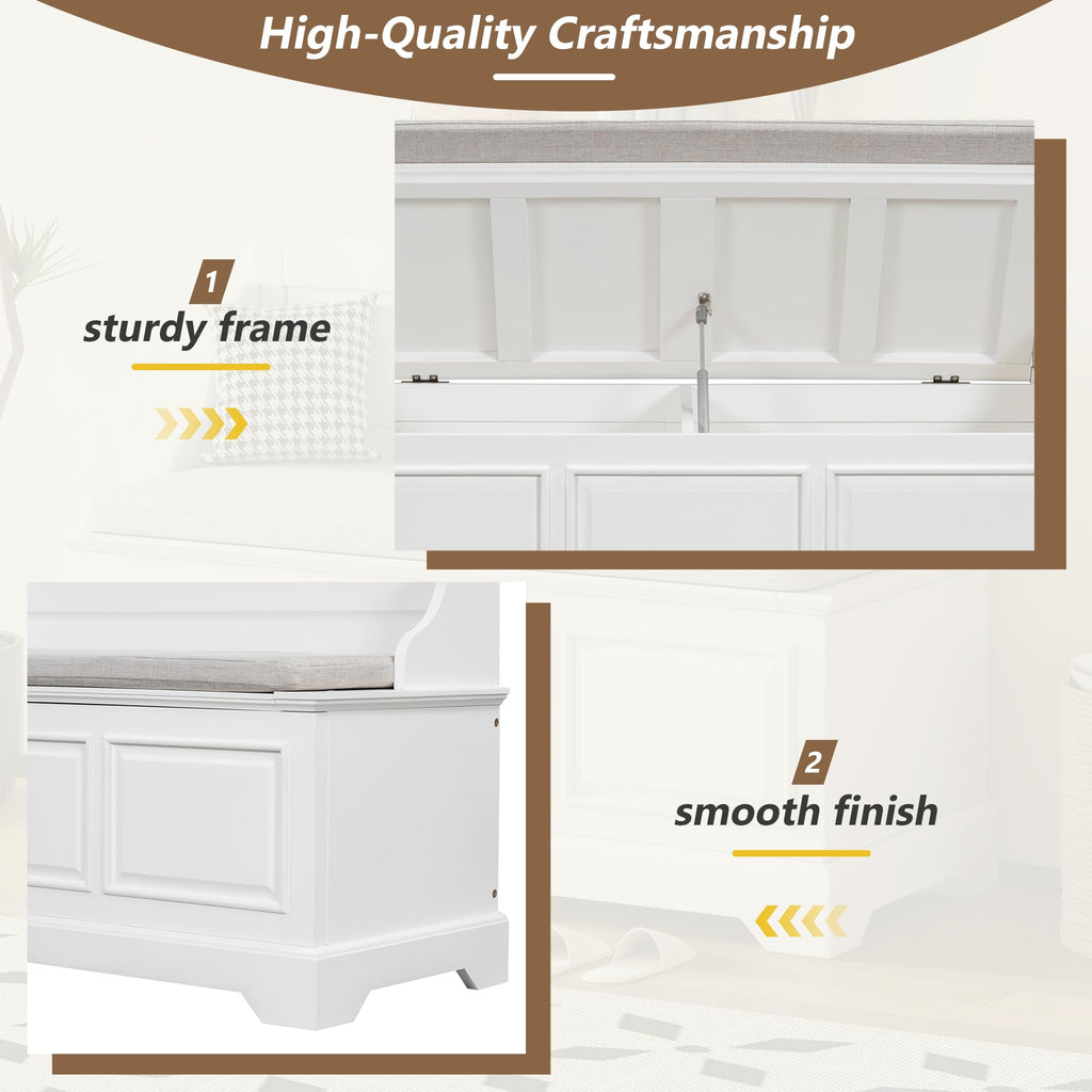 Rustic Entry Storage Bench with Hidden Compartments and Removable Cushion, Wooden Entryway Hallway Foyer Shoe Bench