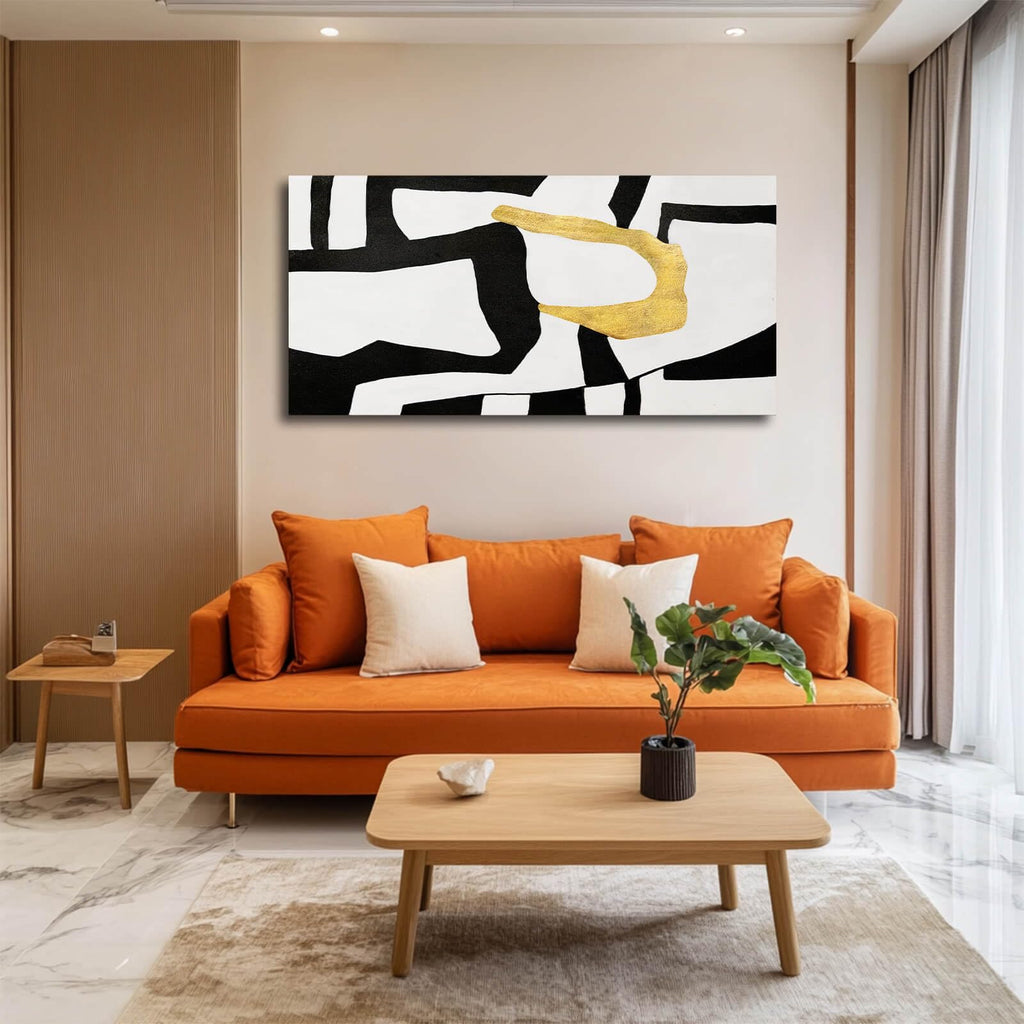 Black and White Wall Art Abstract Wall Decor Geometric Canvas Poster Large Wall Painting 24"x48" Gold Pictures Dining