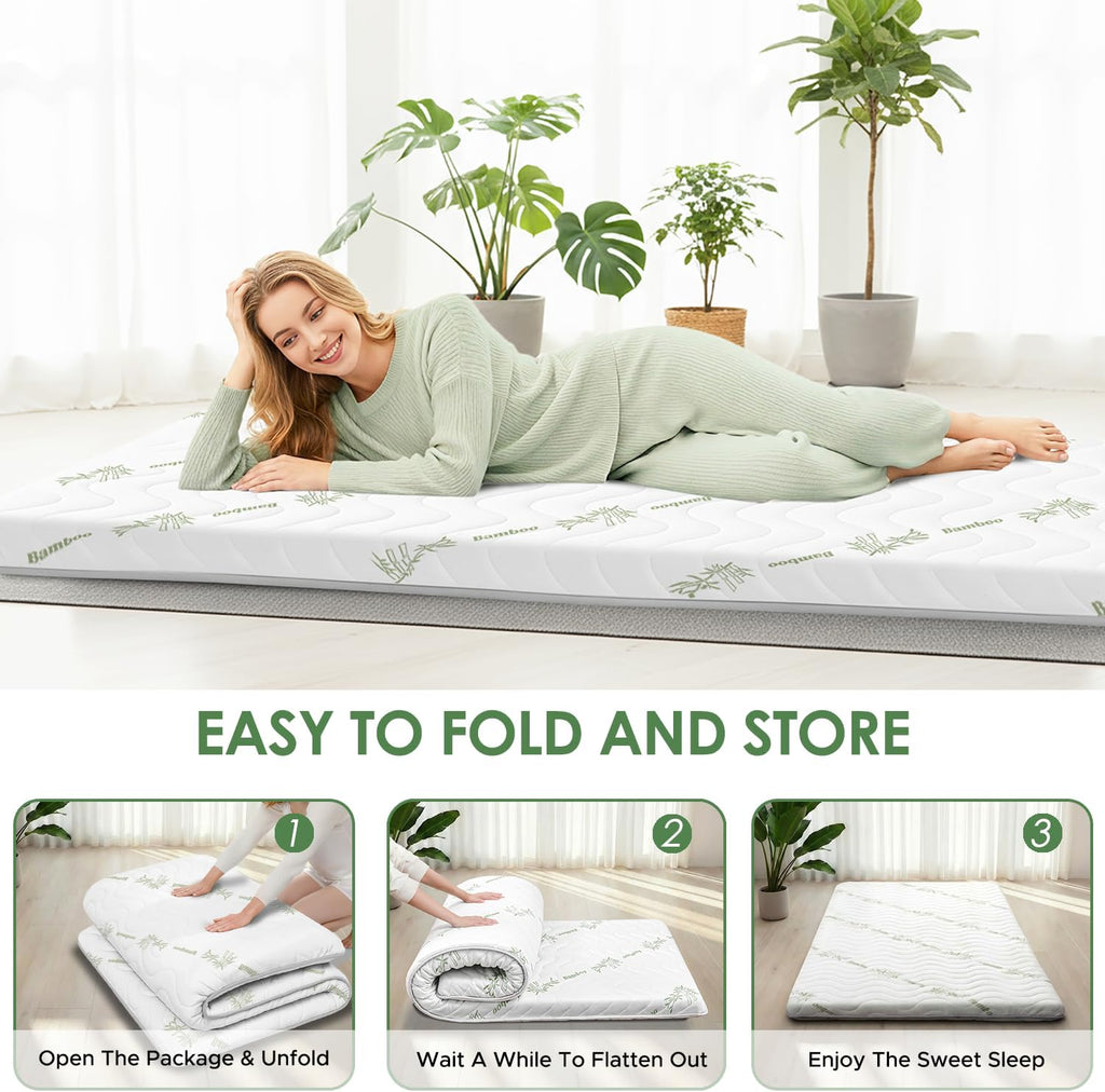Japanese Floor Futon Mattress, 3.5" Thick Viscose Derived from Bamboo