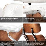 Modern Reading Chair and Ottoman — White Leather