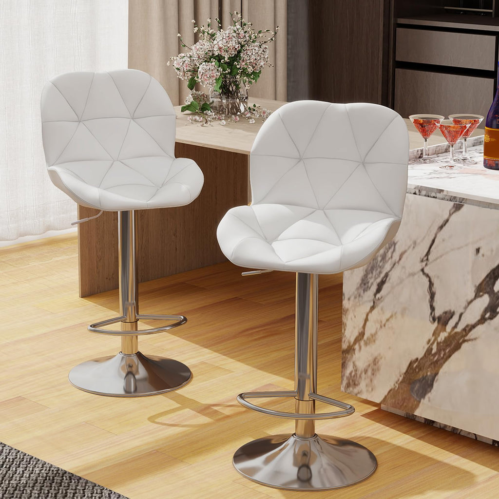 Bar Table and Chairs Set of 3 Swivel Black Table & White Stool