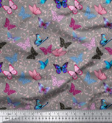 58 Inches Wide Butterfly Print Dressmaking Craft Cotton Cambric by The Yard - Gray