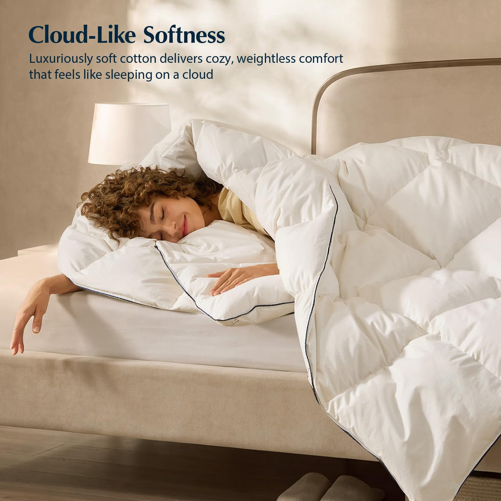 Goose Feather Down Comforters 106"x90", Breathable Duvet Insert, Noiseless Shell, Sewn-Through