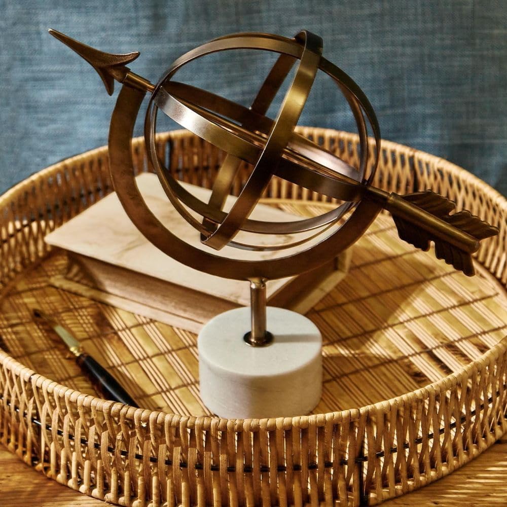 Armillary Hand-Crafted Antiqued Metal Sphere on Marble Base - Iron/Marble