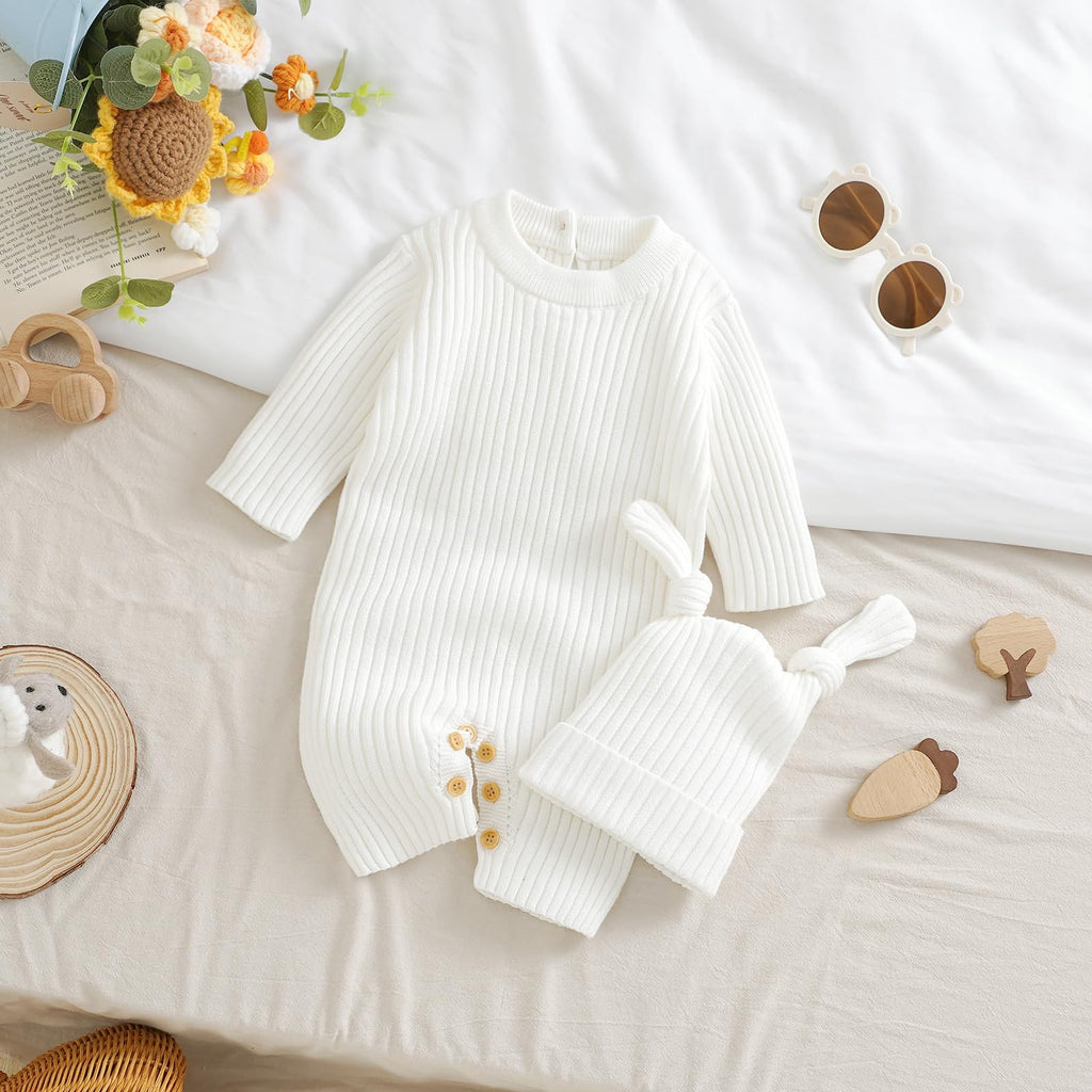 Baby Cotton Knit Romper & Hat Set