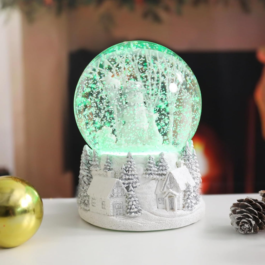 Christmas Snow Globe, White Winter Snowman Musical Snow Globe Decor