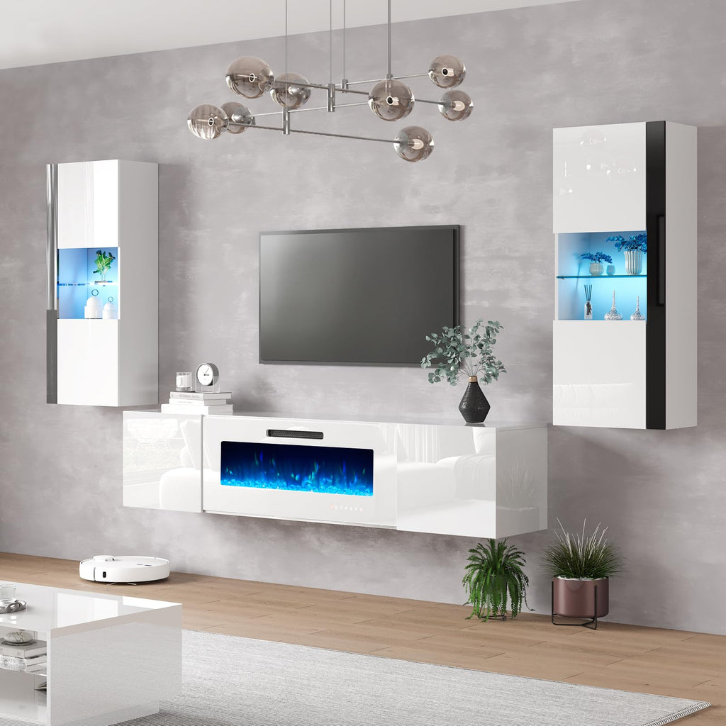 Wall Unit Entertainment Center with 40" Electric Fireplace, Includes 80" Floating Fireplace TV Stand, 2 x Wall
