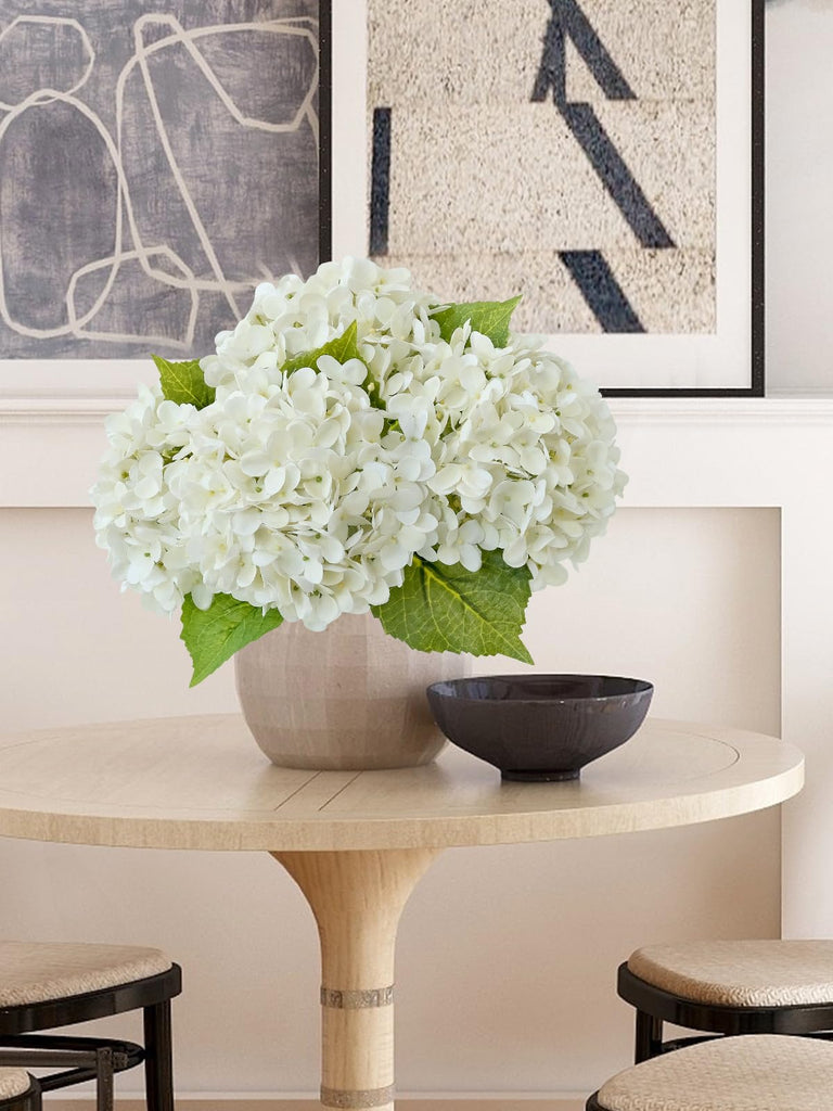 20 inches 4 Pcs Ivory White Real Touch Artificial Boho Lifelike Real Looking Latex Hydrangeas Flower with Long Stem