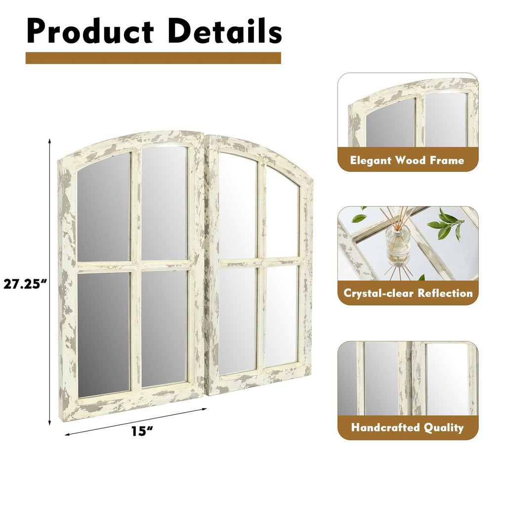 Farmhouse Mirror, Decoration Wood Arch Window Wall Mounted Mirror