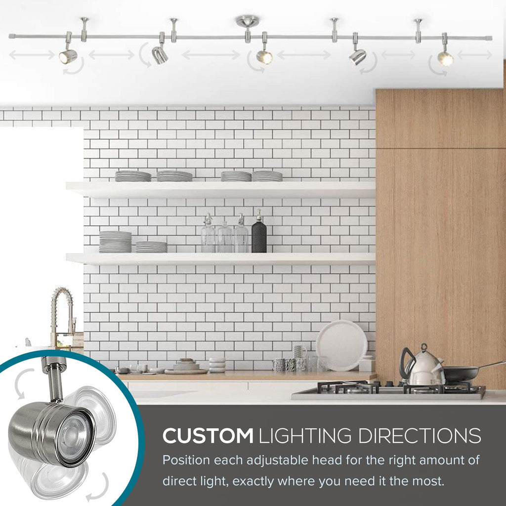 002 Transitional 5-Light Flexible Track Lighting Kit with Metal Shades, LED Bulbs Included, 96", Brushed Nickel