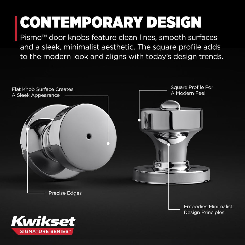Pismo Interior Privacy Door Knob with Lock, Door Handle , Polished Chrome Keyless Turn Lock Doorknob