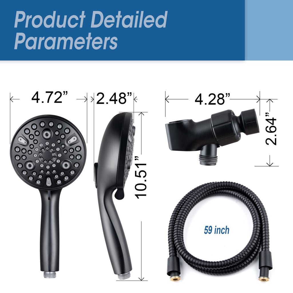 Shower Head with Handheld,High Pressure, 10 Spray Modes, Black