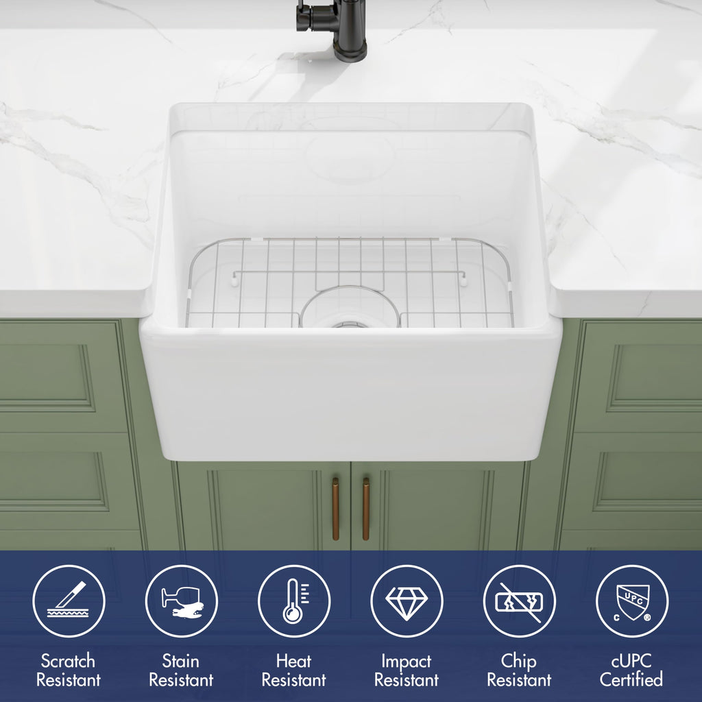 Farmhouse Sink 20 x 15 Inch White Ceramic Apron Front Kitchen Sink
