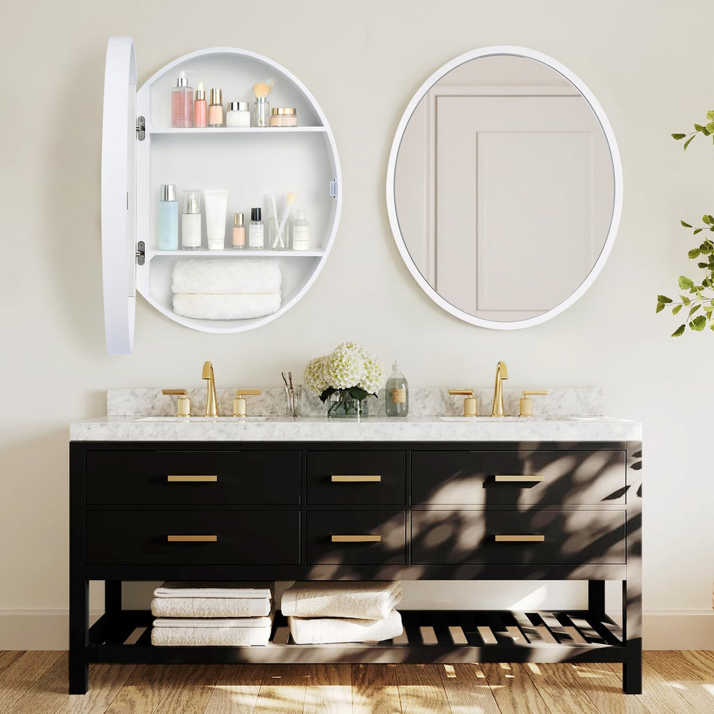 21 x 18 Inch Oval Bathroom Medicine Cabinet - Wall Mounted