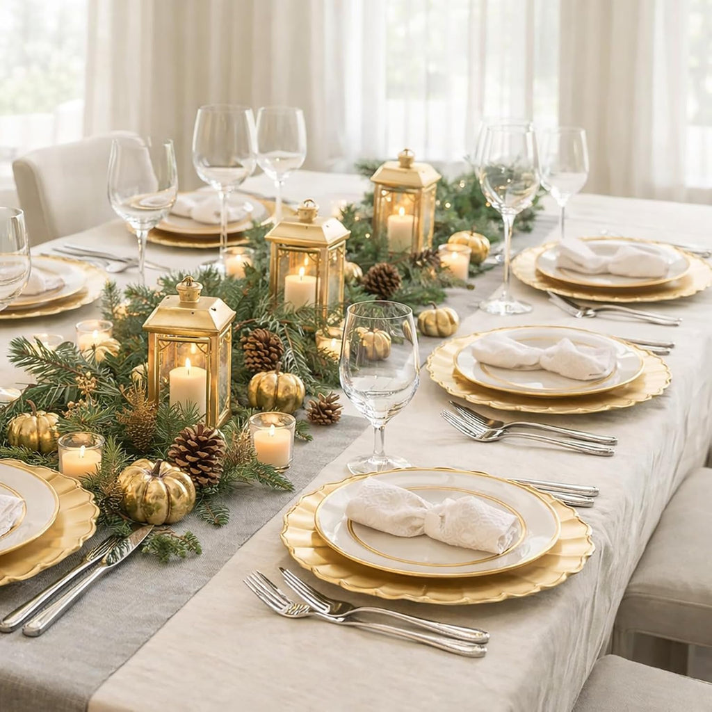Gold Charger Plates, 13" Decorative Round Dinner Plate Chargers, Reusable Plastic Dinner Chargers with Fluted - Set of 12