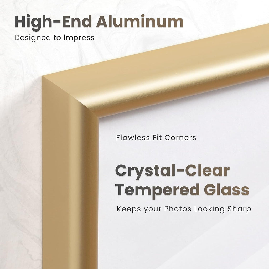 12x12 Gold Picture Frame, 12 x 12 Metal Frame Set of 3, Modern Gold Aluminum Frames with Tempered Glass, Matted to