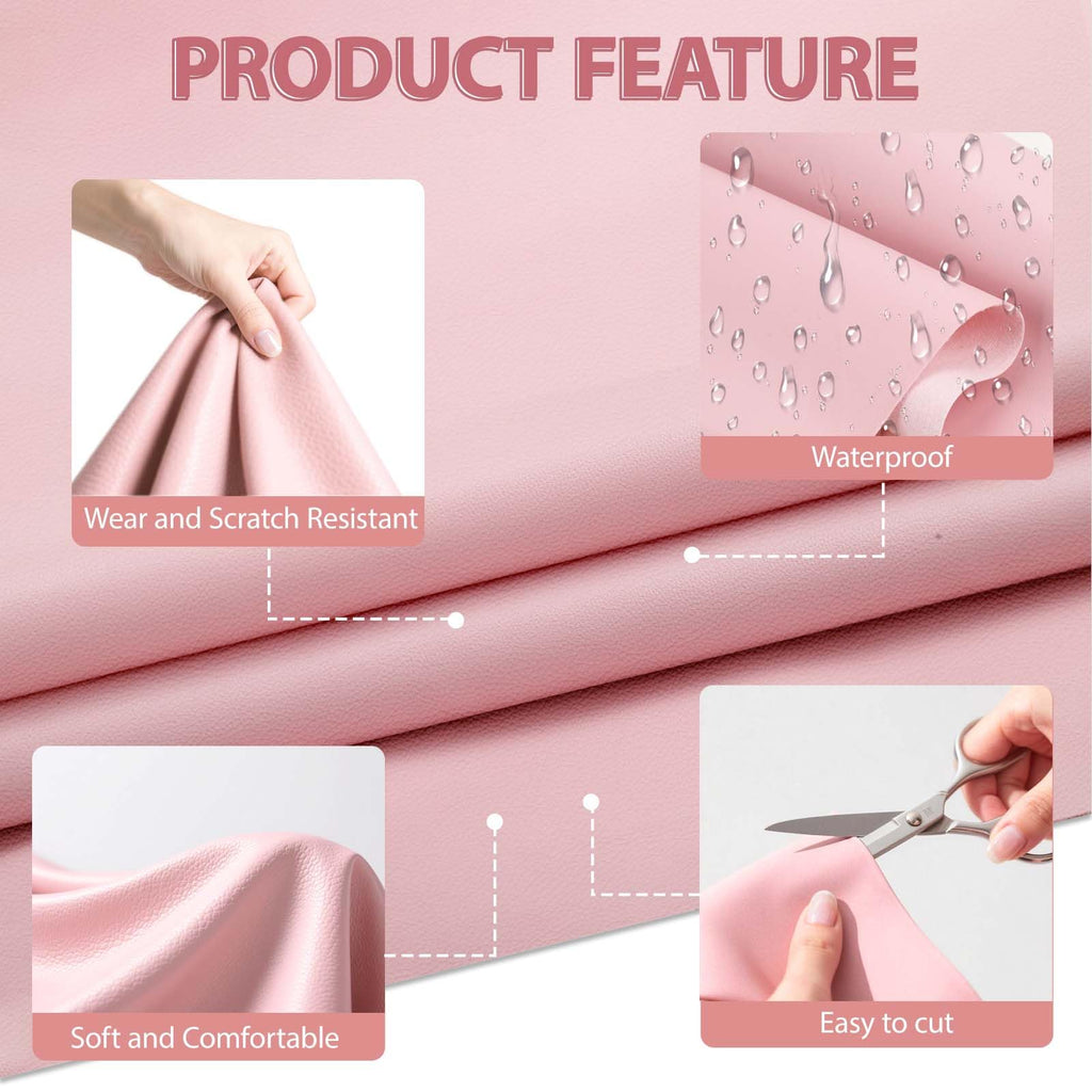 Faux Leather Fabric Smooth Solid 54" x 36" (Pink)